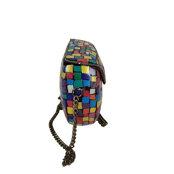Vtg Himalayan Handmade Tibetan Mosaic Inlay Boho Clutch Evening Bag Multicolor - Picture 13 of 14